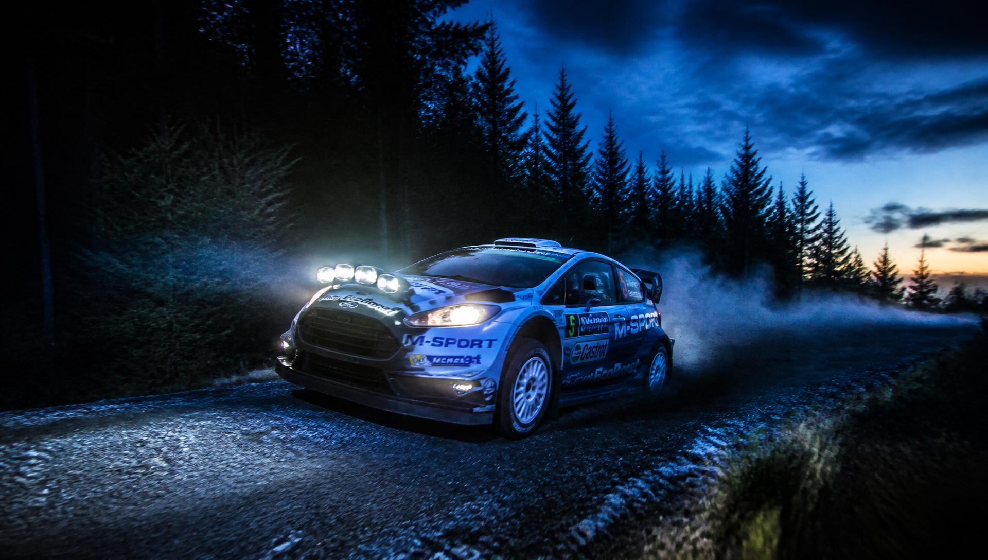 Rally car at dusk